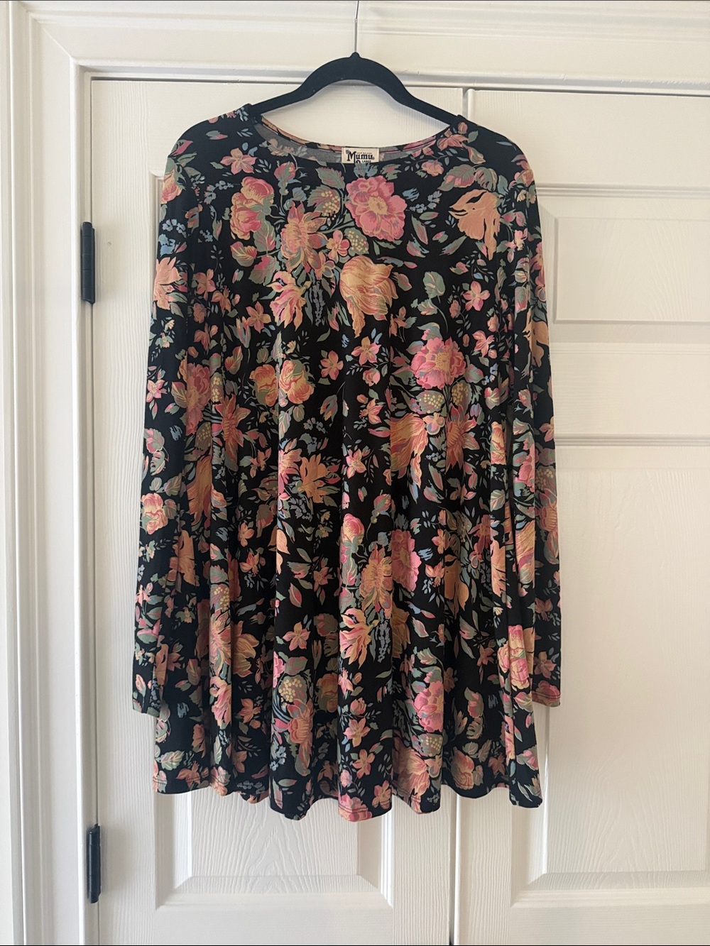 Show Me Your MuMu Black Mini Dress with Pink & Peach Floral Print